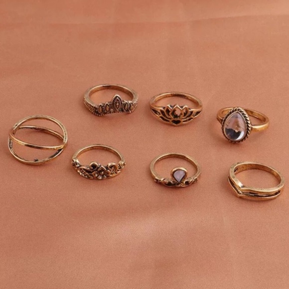 💍 NEW Boho Golden Rustic Rings Set - Picture 1 of 4